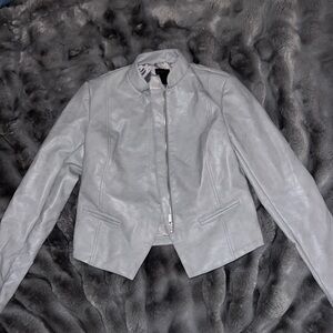 Grey leather jacket by ann taylor!
